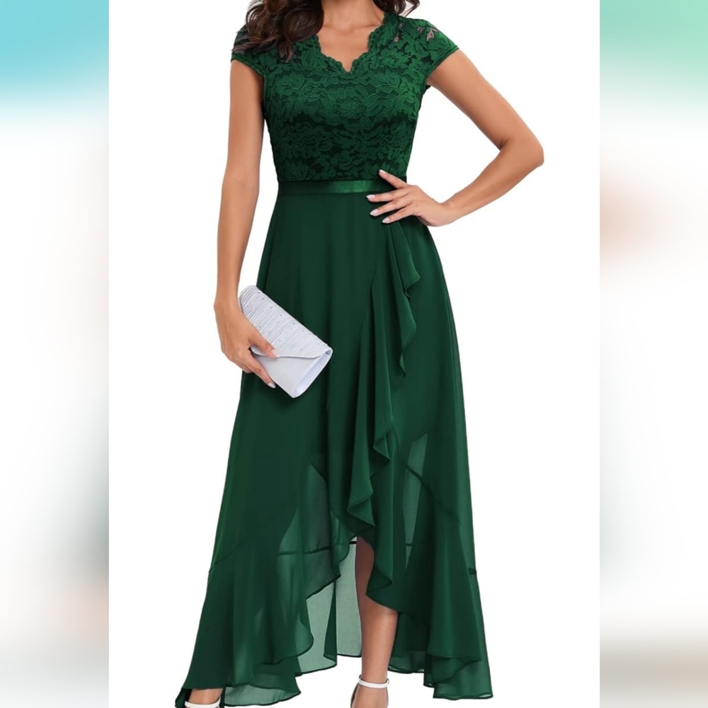 Bbonlinedress V-neck Hi-Lo Floral Lace Dress